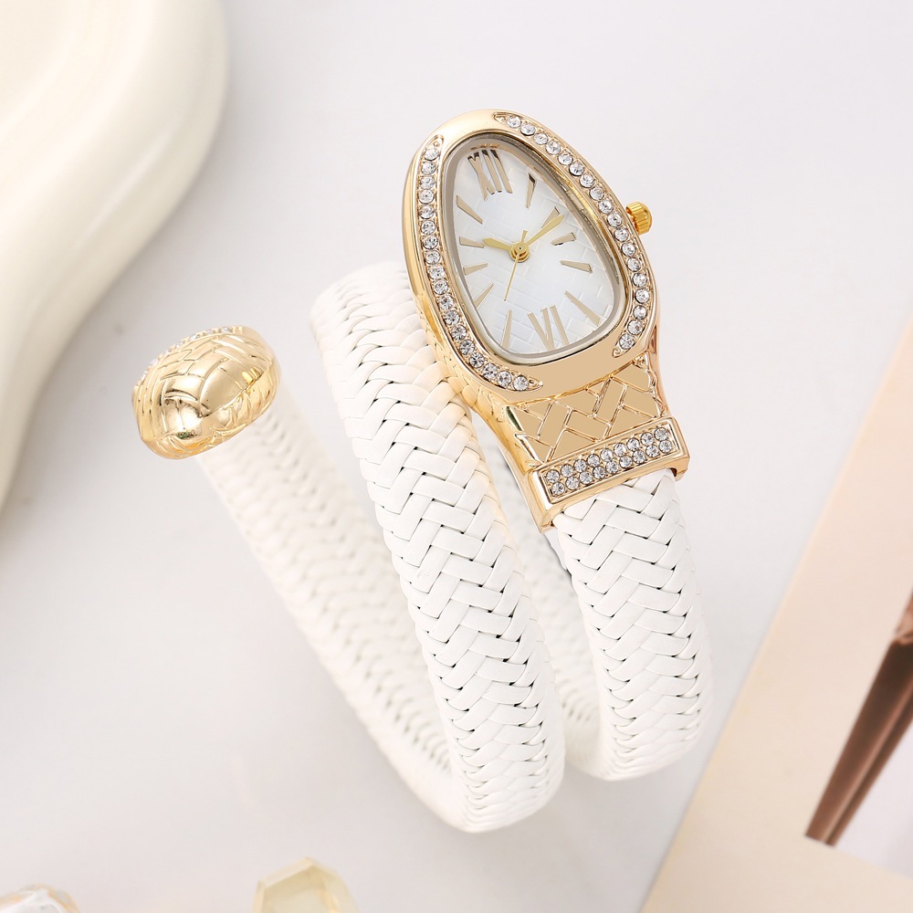 Đồng hồ nữ có dây đeo đàn hồi khảm kim cương Đồng hồ thạch anh tinh tế Serpentine