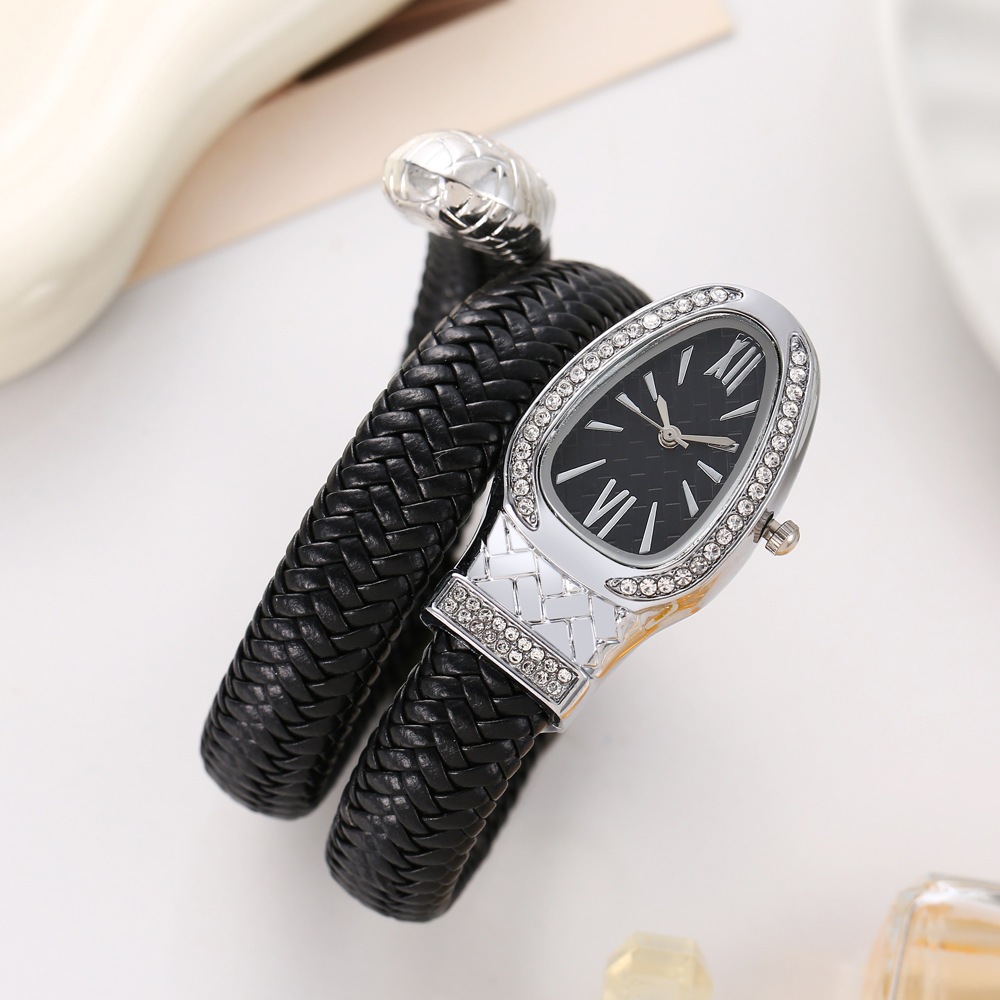 Đồng hồ nữ có dây đeo đàn hồi khảm kim cương Đồng hồ thạch anh tinh tế Serpentine