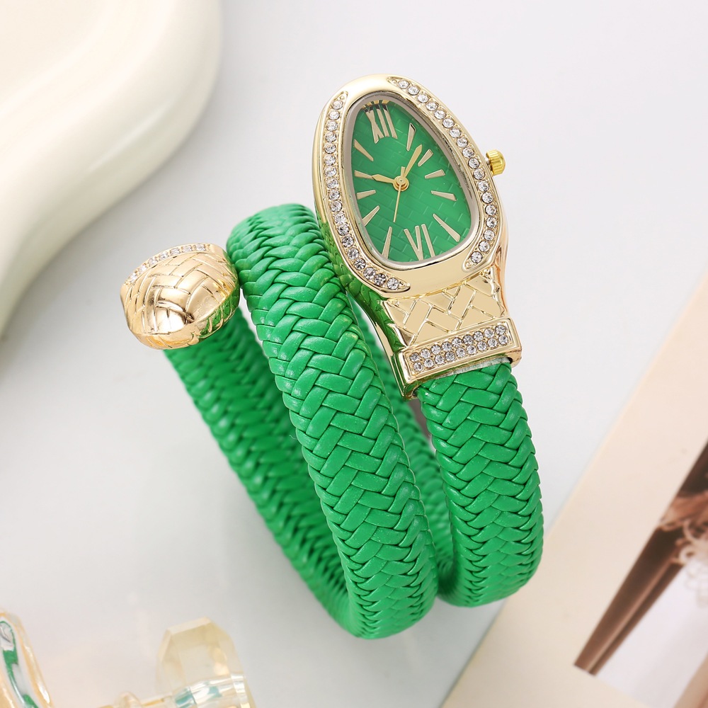Đồng hồ nữ có dây đeo đàn hồi khảm kim cương Đồng hồ thạch anh tinh tế Serpentine