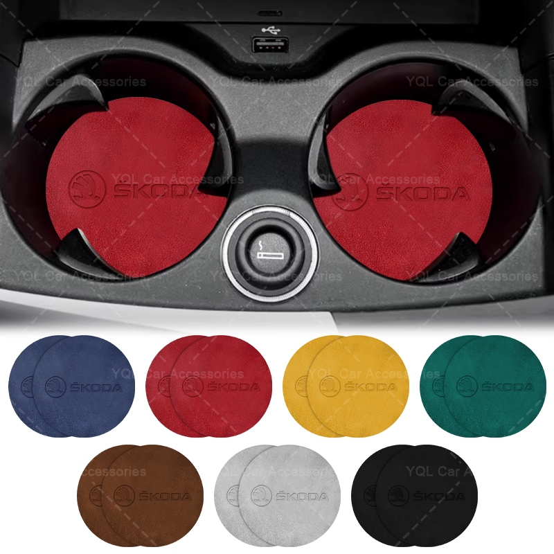 2 Chiếc Da Lộn Chất Lượng Cao Xe Coaster Xe Uống Đáy Thảm Chống Trơn Trượt Cho Skoda Octavia Fabia Rapid Yeti Kodiaq