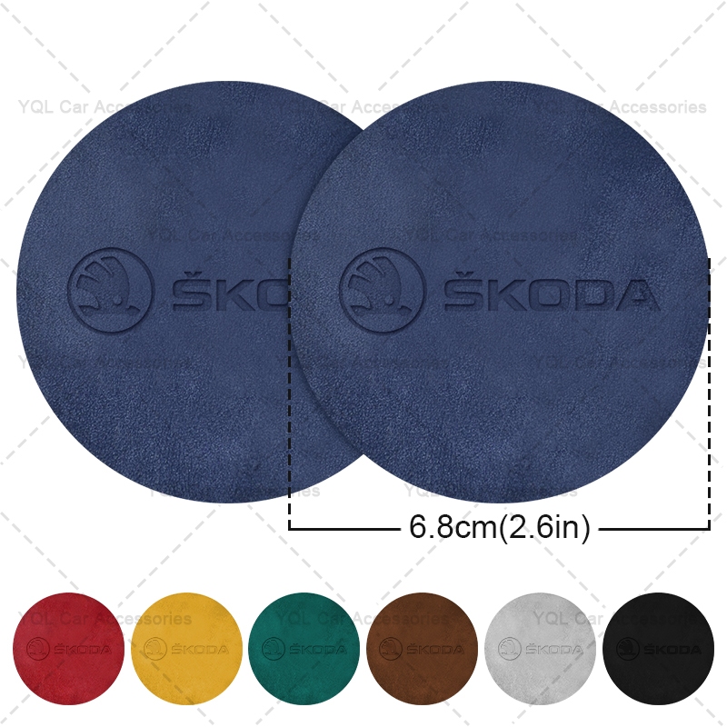 2 Chiếc Da Lộn Chất Lượng Cao Xe Coaster Xe Uống Đáy Thảm Chống Trơn Trượt Cho Skoda Octavia Fabia Rapid Yeti Kodiaq