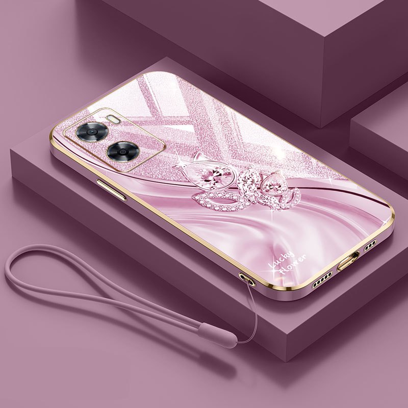 Ốp Điện Thoại YBD Cho OPPO A57 2022 A77 A57E A57S A77S 4G Mạ Điện Kim Cương Bầu Họa Tiết Dây Treo
