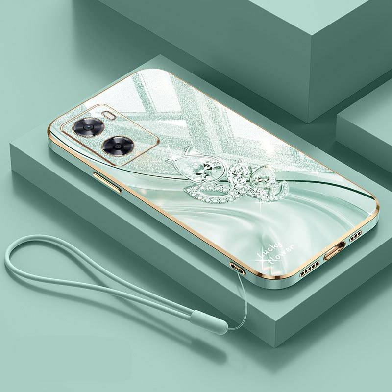 Ốp Điện Thoại YBD Cho OPPO A57 2022 A77 A57E A57S A77S 4G Mạ Điện Kim Cương Bầu Họa Tiết Dây Treo
