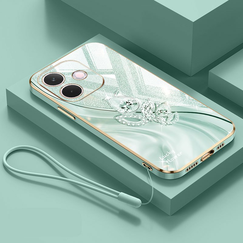 Ốp Điện Thoại YBD Cho OPPO A5X A5 Pro 4G 5G Mạ Điện Kim Cương Bầu Họa Tiết Dây Treo