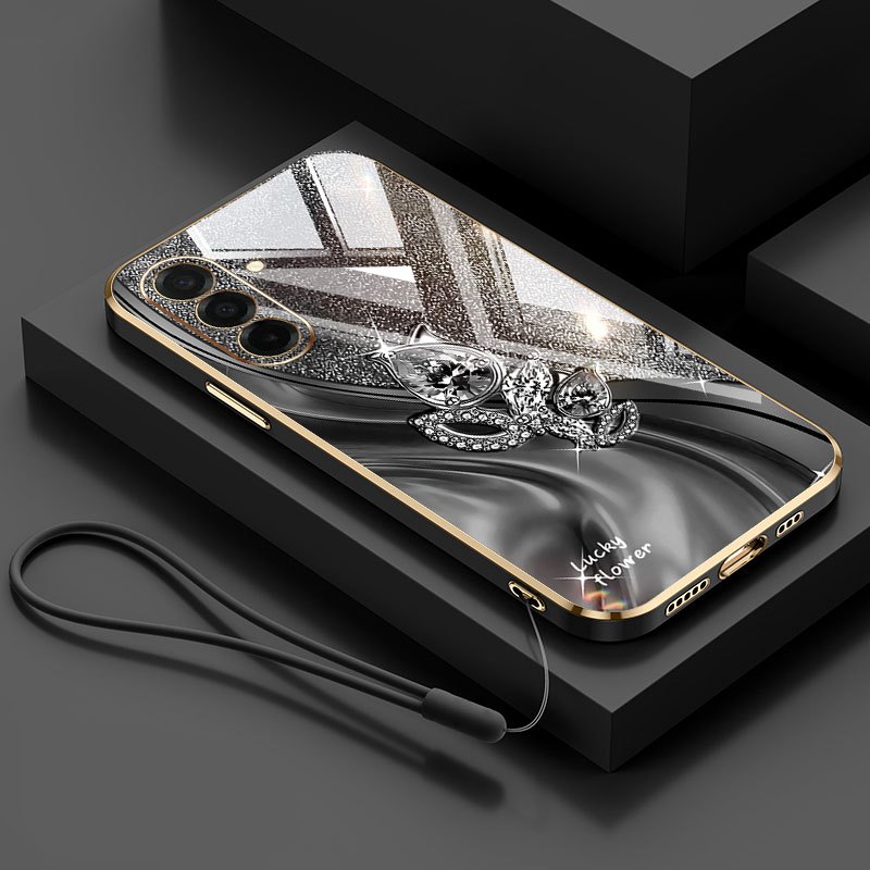 Ốp Điện Thoại YBD Cho Samsung Galaxy M56 A56 A54 A55 A36 A25 A26 A34 A35 5G 4G Dây Đeo Họa Tiết Bầu Kim Cương Mạ Điện