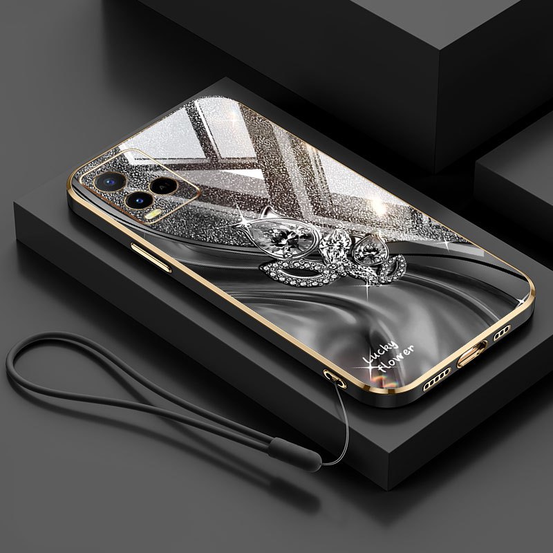 Ốp Điện Thoại YBD Cho Vivo Y21A Y21E Y21T Y21S Y21 Y33S Y33T Y21G Dây Đeo Họa Tiết Bầu Kim Cương Mạ Điện