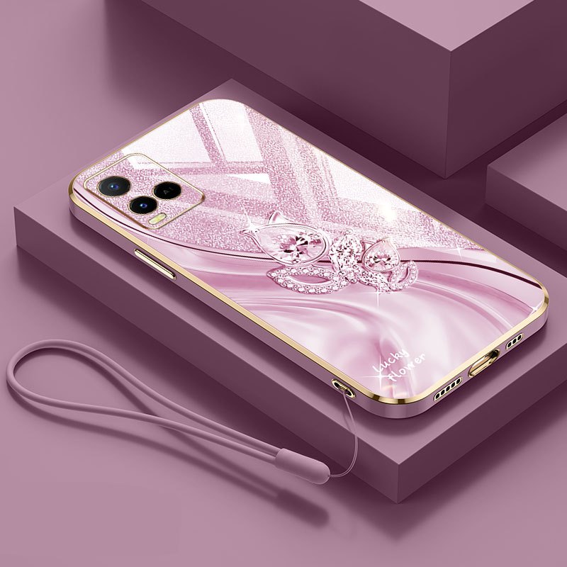 Ốp Điện Thoại YBD Cho Vivo Y21A Y21E Y21T Y21S Y21 Y33S Y33T Y21G Dây Đeo Họa Tiết Bầu Kim Cương Mạ Điện