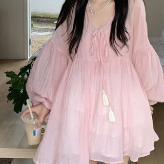 [Áo len chống nắng phong cách Hàn Quốc Sweet Girl Must-Have] Áo sơ mi cỡ lớn nữ béo MM Áo dài tay cực dài 150kg Áo sơ mi chống nắng màu hồng phong cách nhẹ nhàng Áo sơ mi nữ mùa hè Slimmer Áo sơ mi bé tay phồng cỡ lớn Quần áo nữ