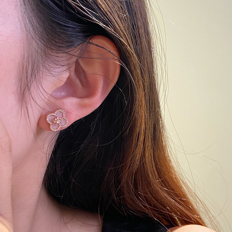 Bông tai zircon hoa hồng tinh tế dành cho nữ, bông tai ngọt ngào và cao cấp Bông tai khí chất sang trọng nhẹ nhàng