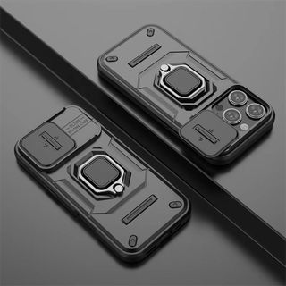 Dành cho iPhone 16 Pro Max 15 Pro Max 13 14 Pro 15 Plus, bảo vệ ống kính cửa sổ đẩy gấu chiến đấu, giá đỡ vòng từ tính ô tô, vỏ bảo vệ điện thoại TPU chống rơi và chống khóa