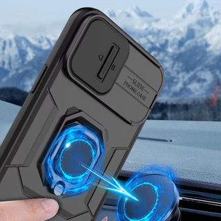 Dành cho iPhone 16 Pro Max 15 Pro Max 13 14 Pro 15 Plus, bảo vệ ống kính cửa sổ đẩy gấu chiến đấu, giá đỡ vòng từ tính ô tô, vỏ bảo vệ điện thoại TPU chống rơi và chống khóa