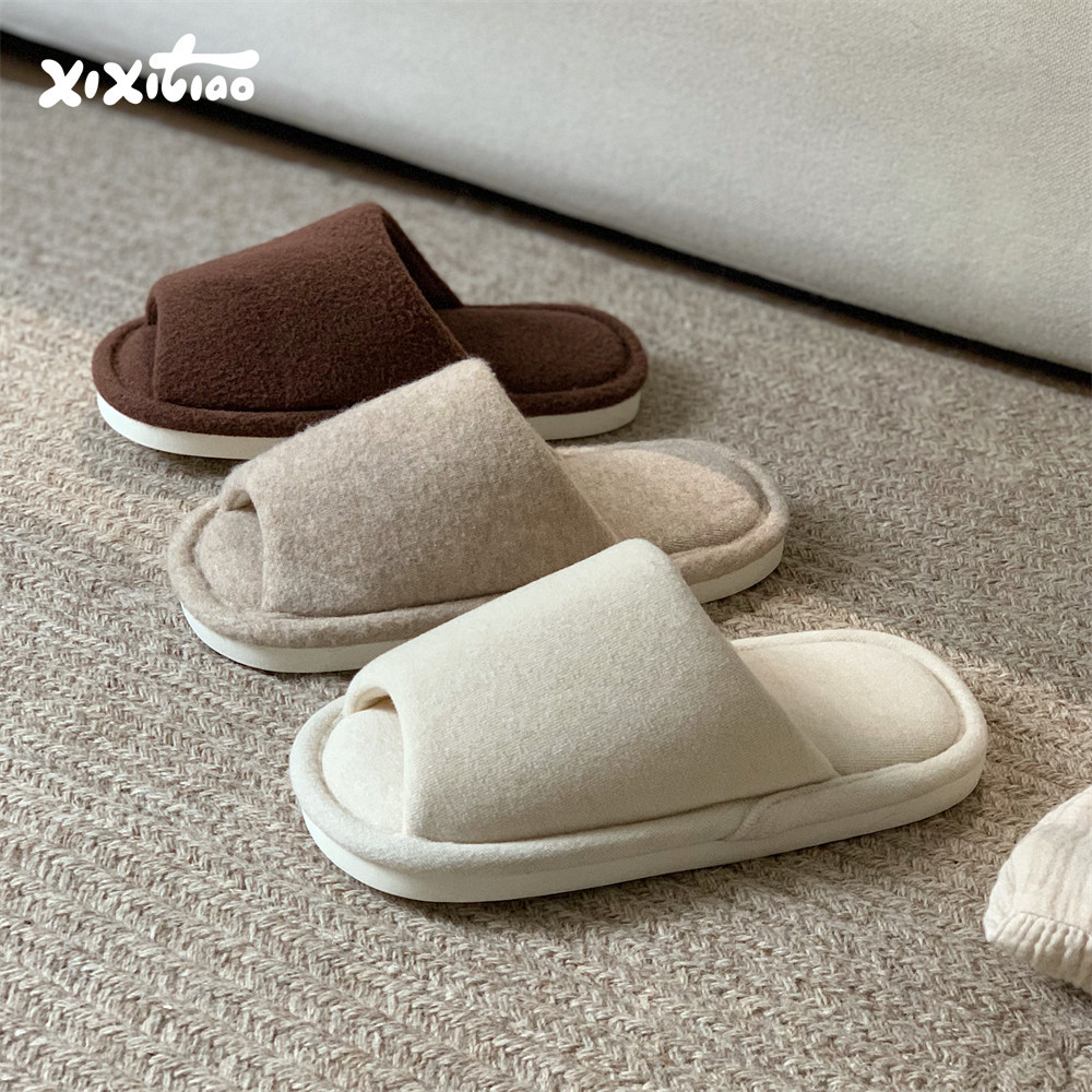 Xixitiao Cotton Vải Lanh Dép Đơn Giản Bốn Mùa Thoải Mái Đế Mềm Giày Sandal Nhà Nam Nữ