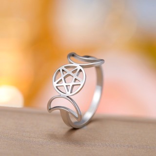 Skyrim Ba Mặt Trăng Nữ Thần Pentagram Nhẫn Nữ Thép Không Gỉ Pentacle Với Hai Mặt Trăng Trang Sức Bán Buôn Số Lượng Lớn