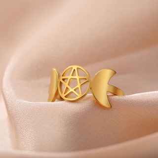 Skyrim Ba Mặt Trăng Nữ Thần Pentagram Nhẫn Nữ Thép Không Gỉ Pentacle Với Hai Mặt Trăng Trang Sức Bán Buôn Số Lượng Lớn