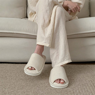 Xixitiao Cotton Vải Lanh Dép Đơn Giản Bốn Mùa Thoải Mái Đế Mềm Giày Sandal Nhà Nam Nữ