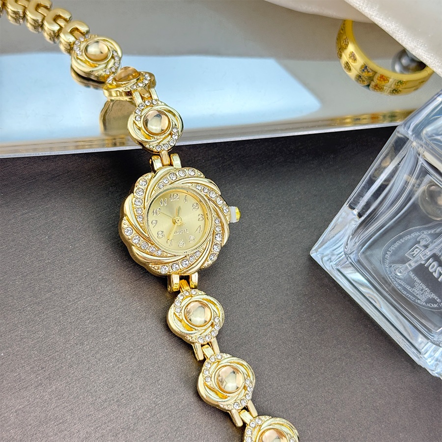 Đồng hồ nữ Kim cương đính kim cương Đồng hồ đeo tay sang trọng nhẹ nhàng Đồng hồ thạch anh hướng dương vàng