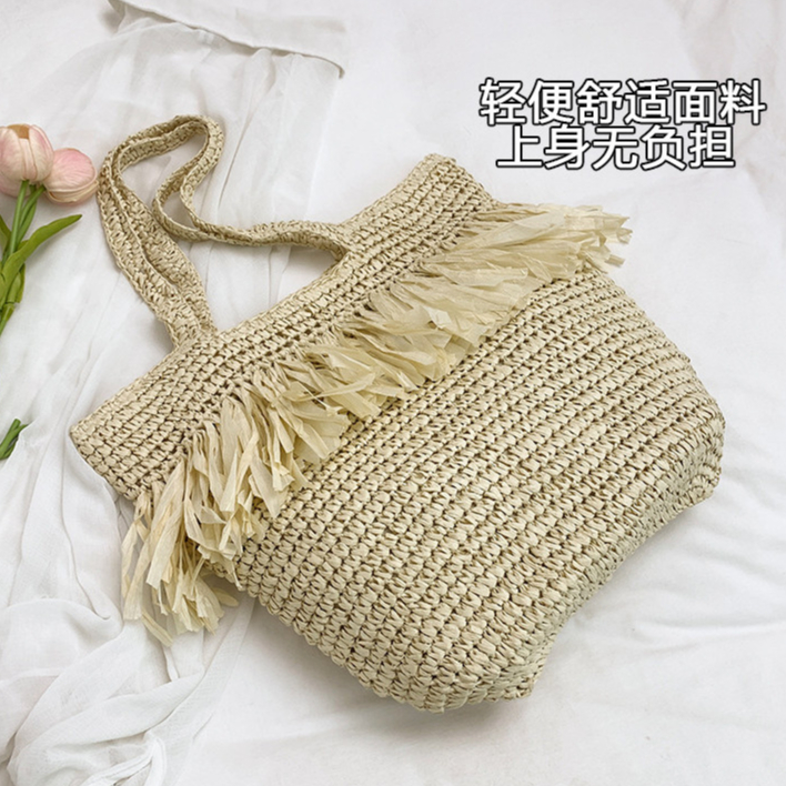 Mới Rơm Dệt Túi Dệt Tua Rua Dung Tích Lớn Tote Nữ Túi Đeo Vai Túi Đeo Ngang