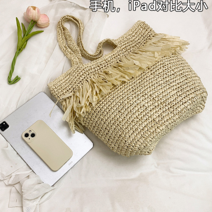 Mới Rơm Dệt Túi Dệt Tua Rua Dung Tích Lớn Tote Nữ Túi Đeo Vai Túi Đeo Ngang