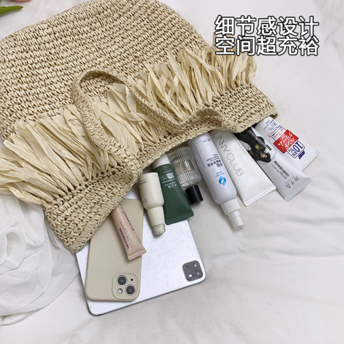 Mới Rơm Dệt Túi Dệt Tua Rua Dung Tích Lớn Tote Nữ Túi Đeo Vai Túi Đeo Ngang