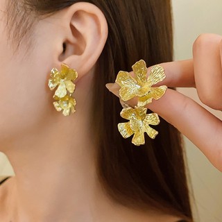 Bông tai hoa ba chiều kim loại phóng đại vàng châu Âu và Mỹ DREJEW