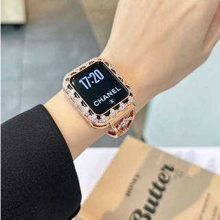Ốp lưng zircon cỏ bốn lá cho Apple Watch Series 10 / 9 / 8 / 7 / 6 / 5 / 4 40 / 41 / 44 / 45 / 46 / S10 (42) mm