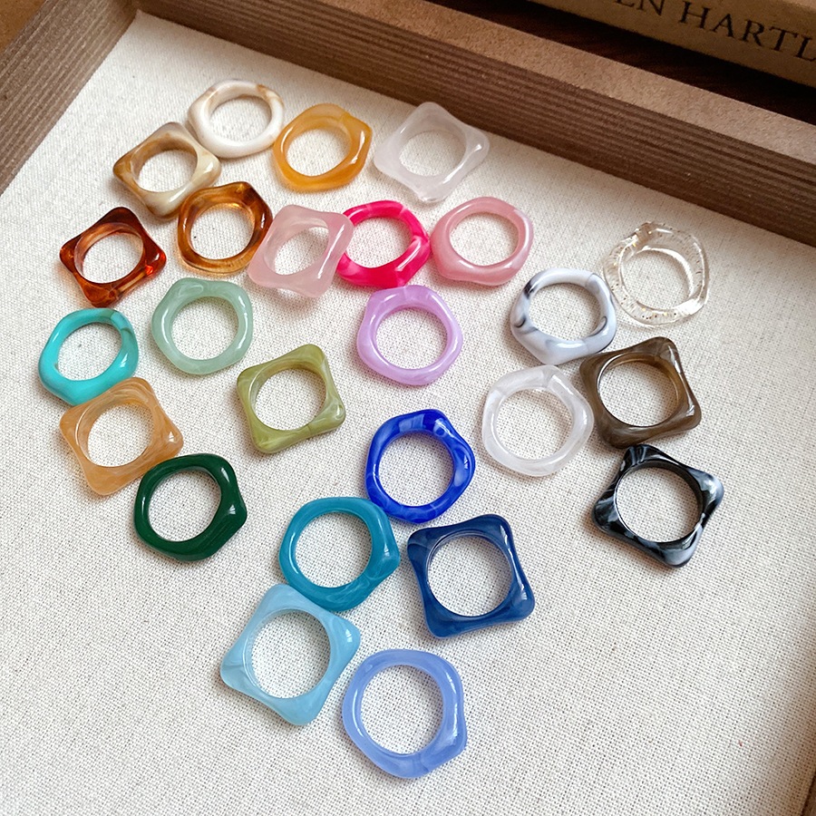 Nhẫn hình học nhuộm không đều acrylic, phù hợp thời trang và cổ điển, trang sức cao cấp