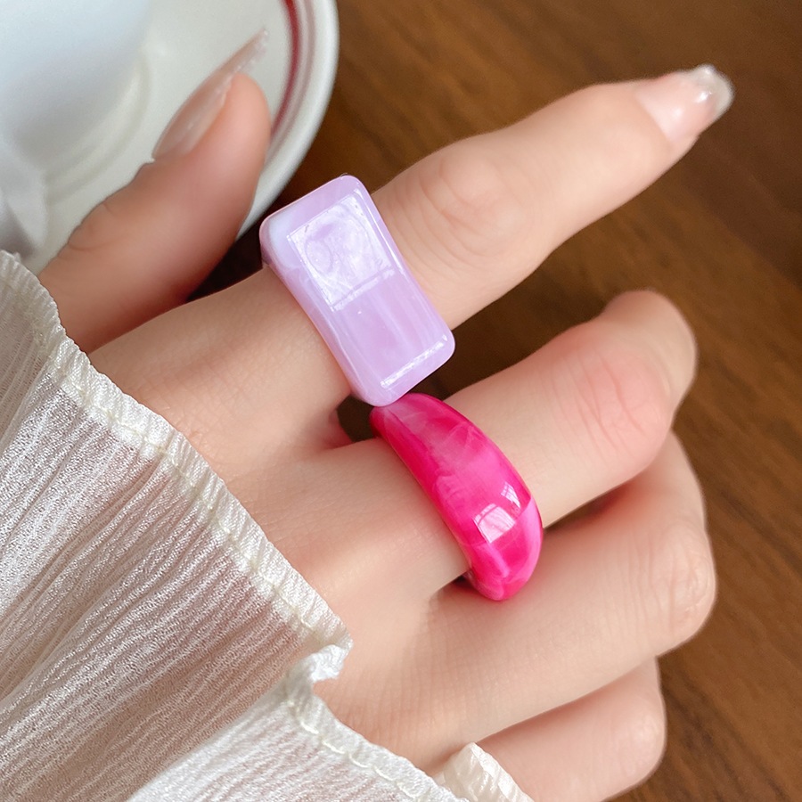 Nhẫn hình học nhuộm không đều acrylic, phù hợp thời trang và cổ điển, trang sức cao cấp