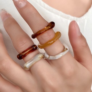 Bộ 5 Nhẫn Acrylic Nữ Phong Cách Retro
