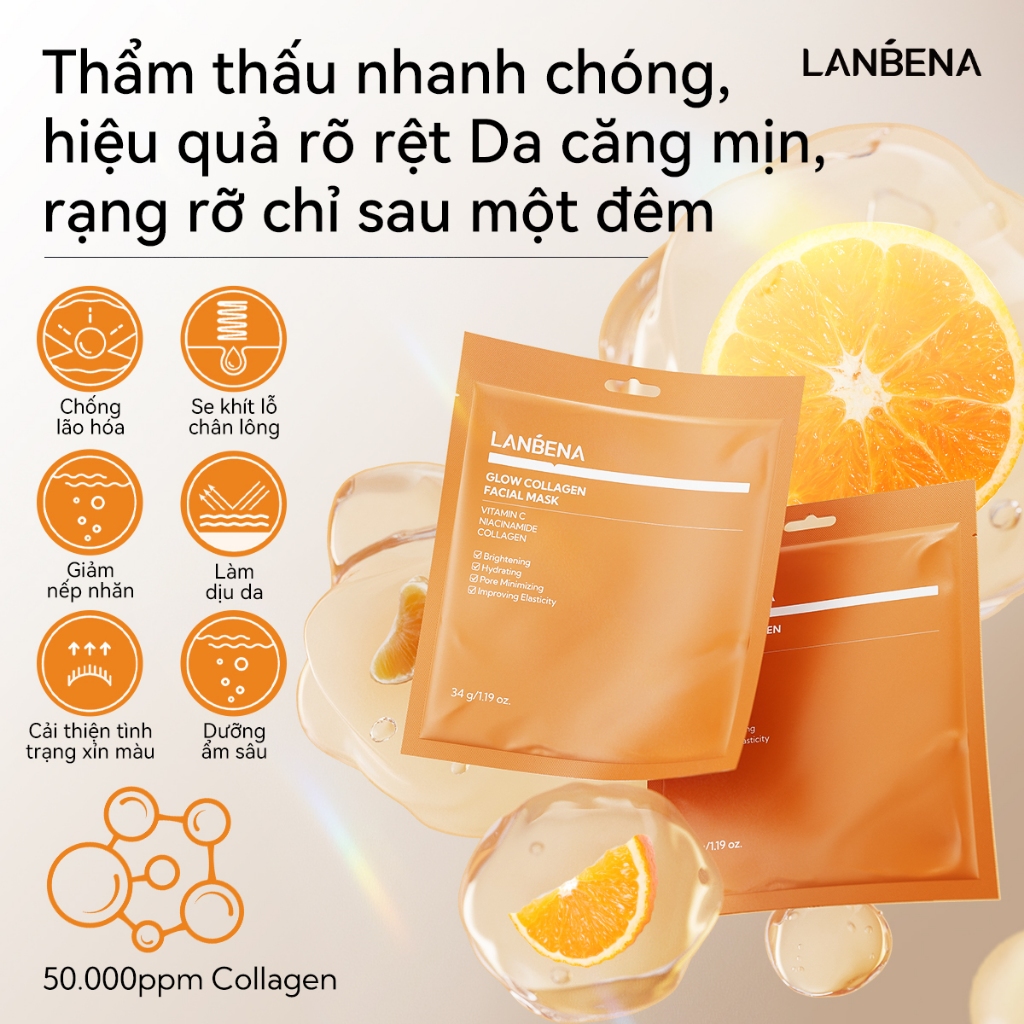 Mặt Nạ Lanbena Collagen Vitamin C Mặt Nạ Thạch, Dưỡng Sáng, Thu Nhỏ Lỗ Chân Lông, Dịu Da, Giảm Nếp Nhăn, Đều Màu Da, Dưỡng ẨM, Chống Lão Hóa Da, Săn Chắc Và Nuôi Dưỡng Phục Hồi Làn Da