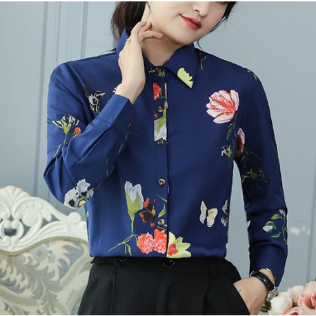 Áo Sơ Mi Nụ Hoa Hồng Nữ Tay Dài Hoa Mùa Xuân Đỏ Áo Sơ Mi Retro Voan Áo Sơ Mi Hoa Hồng In Hình