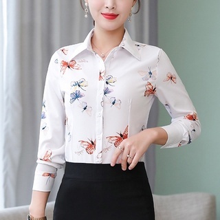 Áo sơ mi dài tay Lily in màu hoa phong cách mới Áo sơ mi trắng mỏng Áo sơ mi nữ