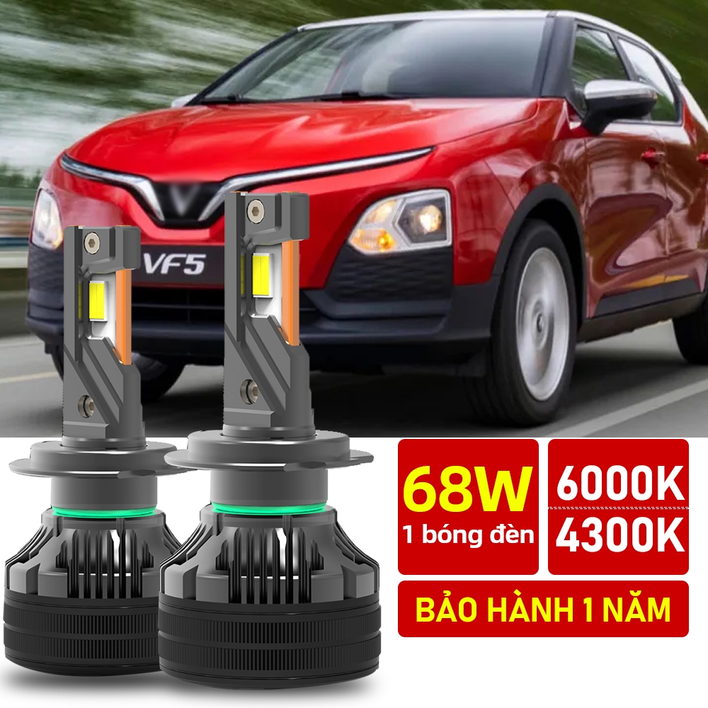 TUFFOO 2 Bóng Đèn Cos / Pha LED【68W】VinFast VF5/VF5 Plus LED H7 Chùm thấp cao - 6000K Trắng / 4300K Trắng Ấm 28000LM