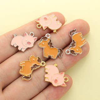 10 Chiếc Dễ Thương Pony / Lợn Hồng Nhỏ Giọt Dầu Hợp Kim Quyến Rũ Vòng Cổ Thời Trang Vòng Tay Bông Tai Móc Khóa Bụi Cắm DIY Hoạt Hình Ngựa & Mũm mĩm Hog Mặt Dây - Thích Hợp Cho Bé Trai Và Bé Gái Quà Tặng