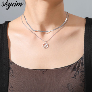 SKYRIM Thép Không Gỉ Om Biểu Tượng Mặt Dây Chuyền Vòng Cổ Rắn Xương Chuỗi Nữ Trang Sức Thời Trang