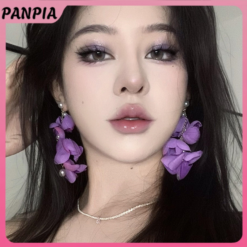 PANPIA Tuyên Bố Thanh Lịch Ren Organza Vải Bông Tai Hoa Dành Cho Nữ Trang Sức Thời Trang Hàn Quốc Đảng Nữ Phụ Kiện PANPIA