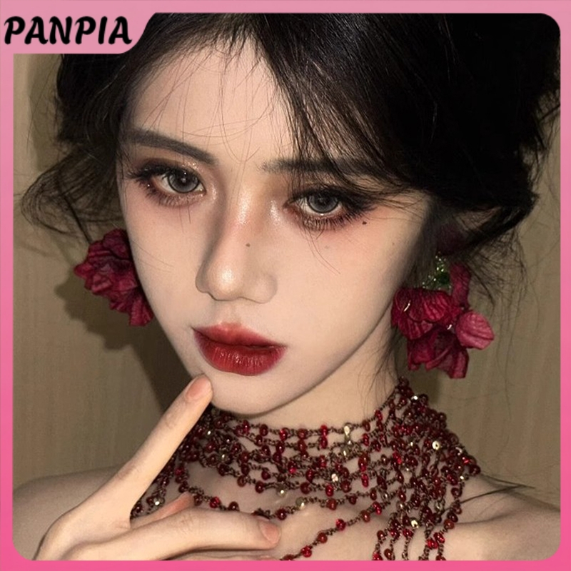 PANPIA Tuyên Bố Thanh Lịch Ren Organza Vải Bông Tai Hoa Dành Cho Nữ Trang Sức Thời Trang Hàn Quốc Đảng Nữ Phụ Kiện PANPIA