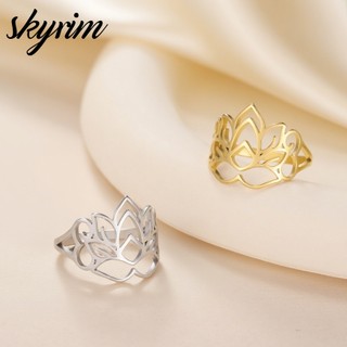 SKYRIM Nhẫn Sen Vàng Bằng Thép Không Gỉ Dành Cho Nữ