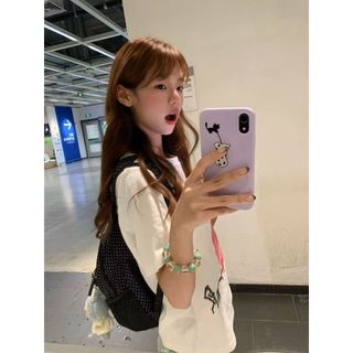 HIIXIIVI Áo thun 100% cotton cổ tròn dành cho nữ, phù hợp hàng ngày với độ đàn hồi cao