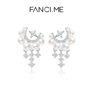 FanciMe Lung Linh Trái Tim Mặt Trăng Bông Tai Ngọc Trai Thiết Kế Thanh Lịch Bông Tai Bông Tai Trang Sức Thời Trang Độc Đáo