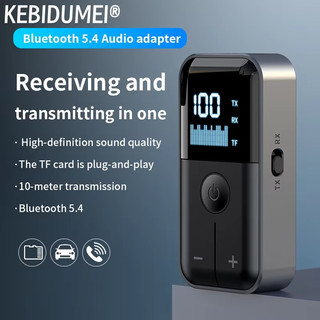 Bộ thu âm thanh Bluetooth 5.4 4 trong 1 3.5MM Thẻ AUX TF Âm nhạc nổi Màn hình LED Bộ chuyển đổi không dây có Mic cho TV ô tô