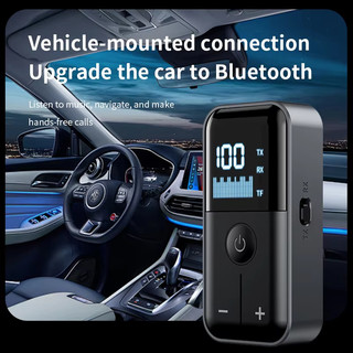 Bộ thu âm thanh Bluetooth 5.4 4 trong 1 3.5MM Thẻ AUX TF Âm nhạc nổi Màn hình LED Bộ chuyển đổi không dây có Mic cho TV ô tô