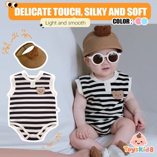 Áo liền quần sơ sinh Bé trai Bé gái Cotton hoạt hình dễ thương Gấu sọc Bộ áo liền quần mùa hè thoải mái (0-24 tháng)