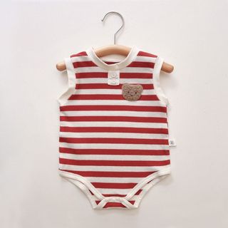 Áo liền quần sơ sinh Bé trai Bé gái Cotton hoạt hình dễ thương Gấu sọc Bộ áo liền quần mùa hè thoải mái (0-24 tháng)