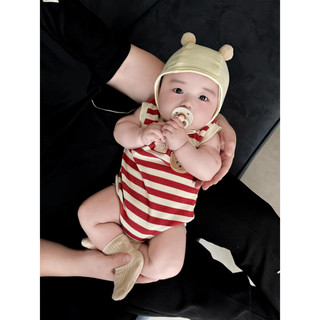 Áo liền quần sơ sinh Bé trai Bé gái Cotton hoạt hình dễ thương Gấu sọc Bộ áo liền quần mùa hè thoải mái (0-24 tháng)
