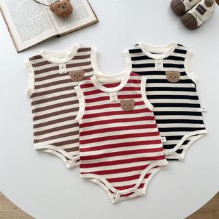 Áo liền quần sơ sinh Bé trai Bé gái Cotton hoạt hình dễ thương Gấu sọc Bộ áo liền quần mùa hè thoải mái (0-24 tháng)