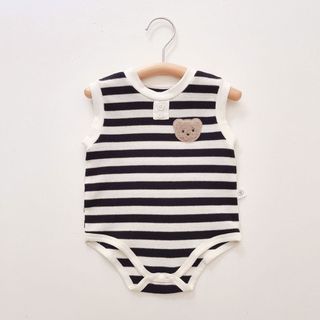 Áo liền quần sơ sinh Bé trai Bé gái Cotton hoạt hình dễ thương Gấu sọc Bộ áo liền quần mùa hè thoải mái (0-24 tháng)