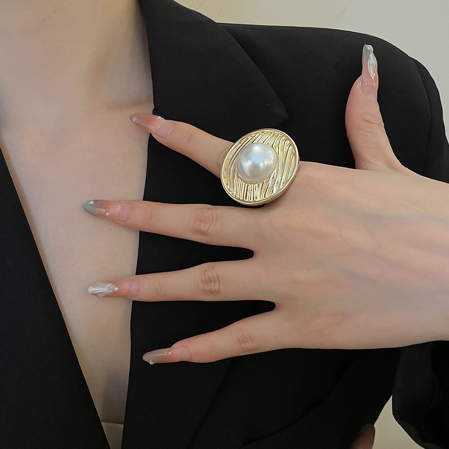 [Jewbeauty] Nhẫn rỗng hoa lá hình bầu dục bằng kim loại, nhẫn ngón trỏ châu Âu và Mỹ, thiết kế thích hợp, nhẫn dành cho nữ