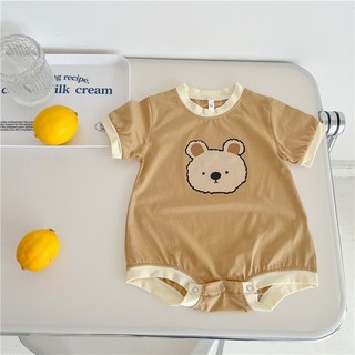 Áo liền quần bé trai sơ sinh mùa hè Phim hoạt hình dễ thương Gấu dáng rộng vừa vặn áo liền quần mềm mại và thoải mái (0-24 tháng)