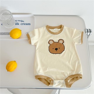 Áo liền quần bé trai sơ sinh mùa hè Phim hoạt hình dễ thương Gấu dáng rộng vừa vặn áo liền quần mềm mại và thoải mái (0-24 tháng)