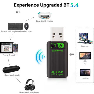 AX900 900Mbps USB WiFi Bluetooth 5.4 Bộ chuyển đổi Bộ thu ngoài không dây Wi-Fi Dongle cho PC Laptop Máy tính để bàn Băng tần kép 2.4 / 5GHz